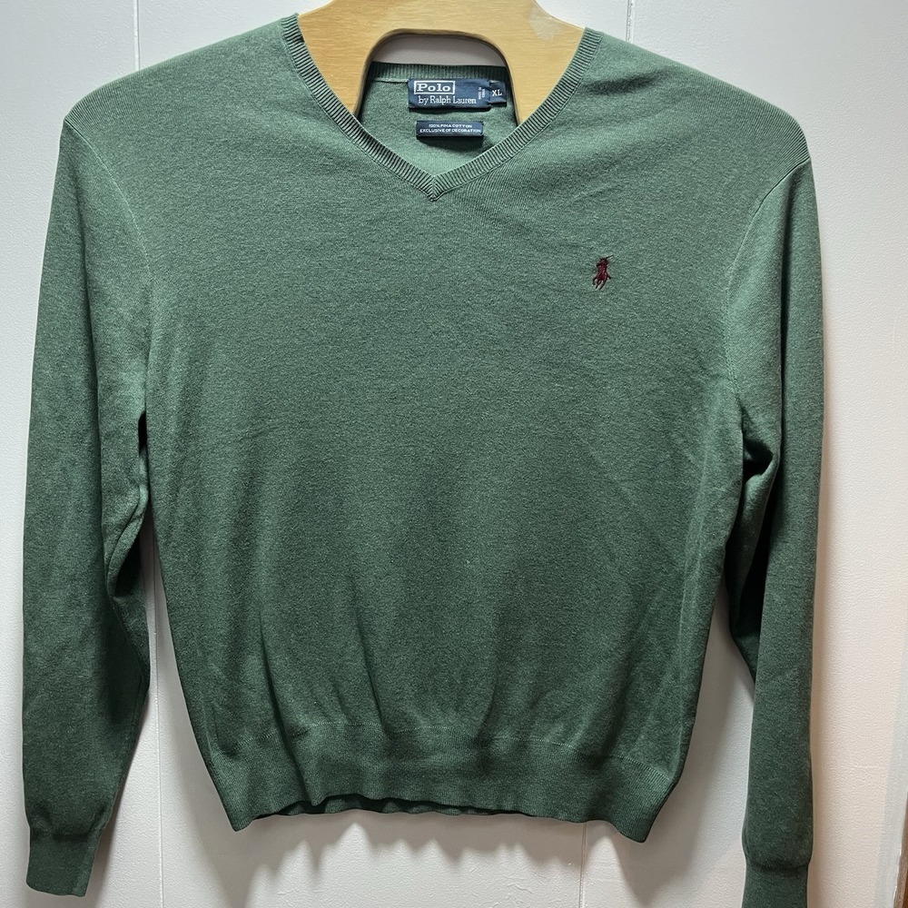 Polo Ralph Lauren V-Neck Sweater Mens Size 2XL XXL Pima Cotton Green